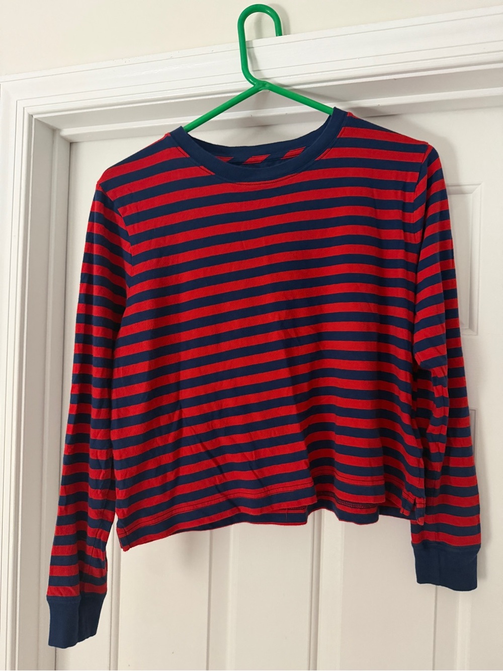 J. Crew Red and Navy Striped Long-Sleeve Tee